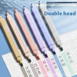 Double-headed fluorescent marker pens showing chisel and bullet tips in mixed colours