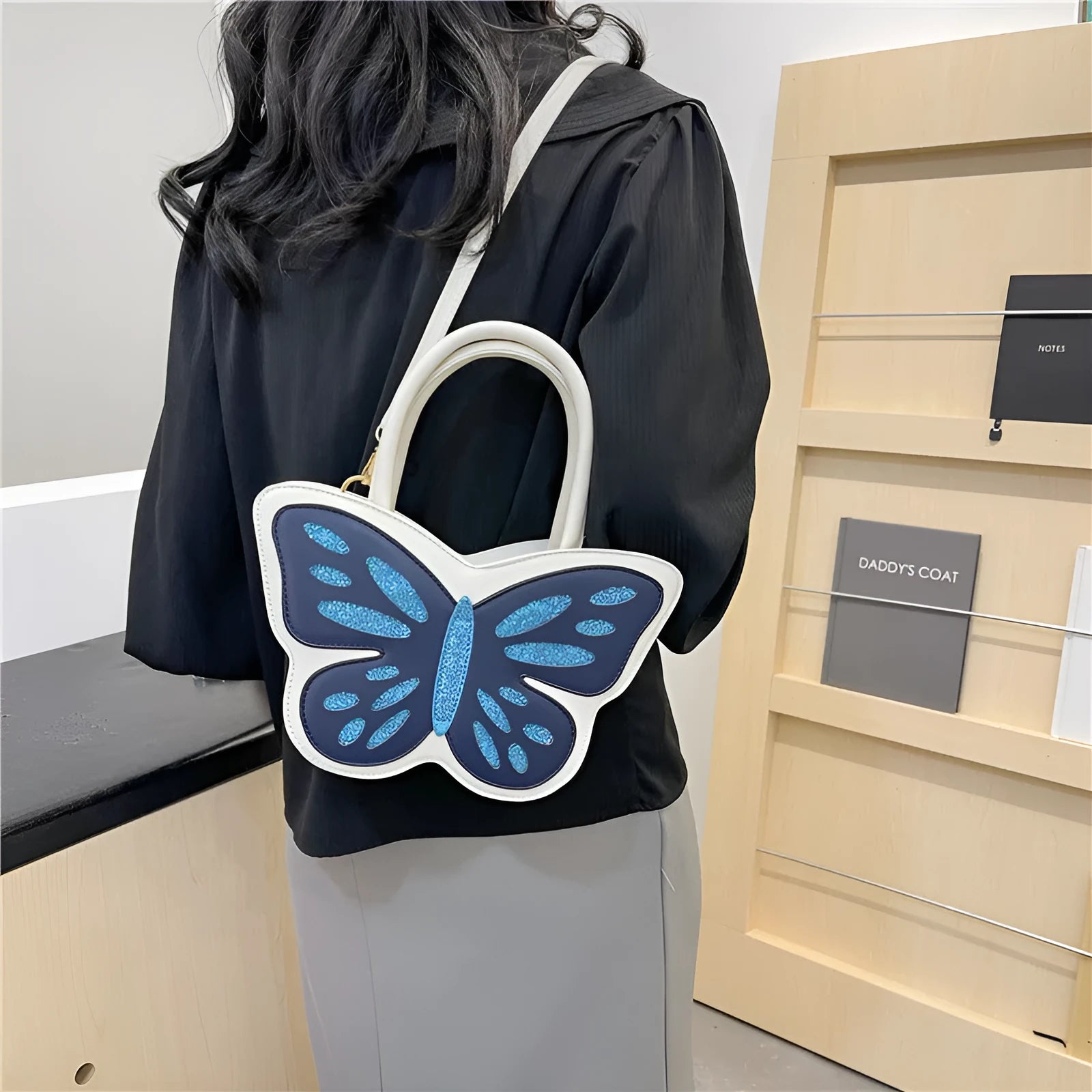 Square white PU leather ladies crossbody bag with shoulder strap and contrast detail