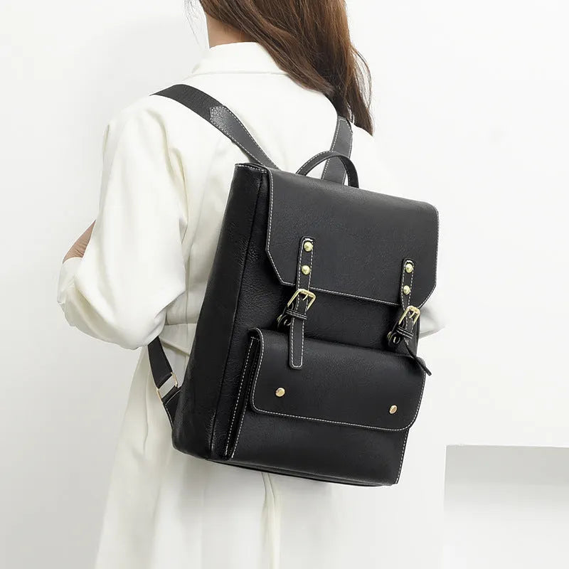 Korean style soft PU backpack in creamy white colour with retro design