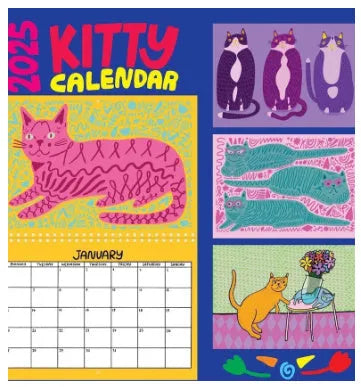 A4 paper wall calendar with cat illustrations for 2024 or 2025.