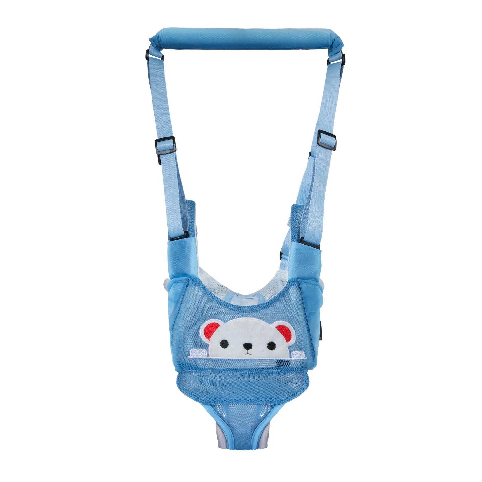 Cotton baby walking harness belt showing vest-style design in blue colour for toddler walking assistance