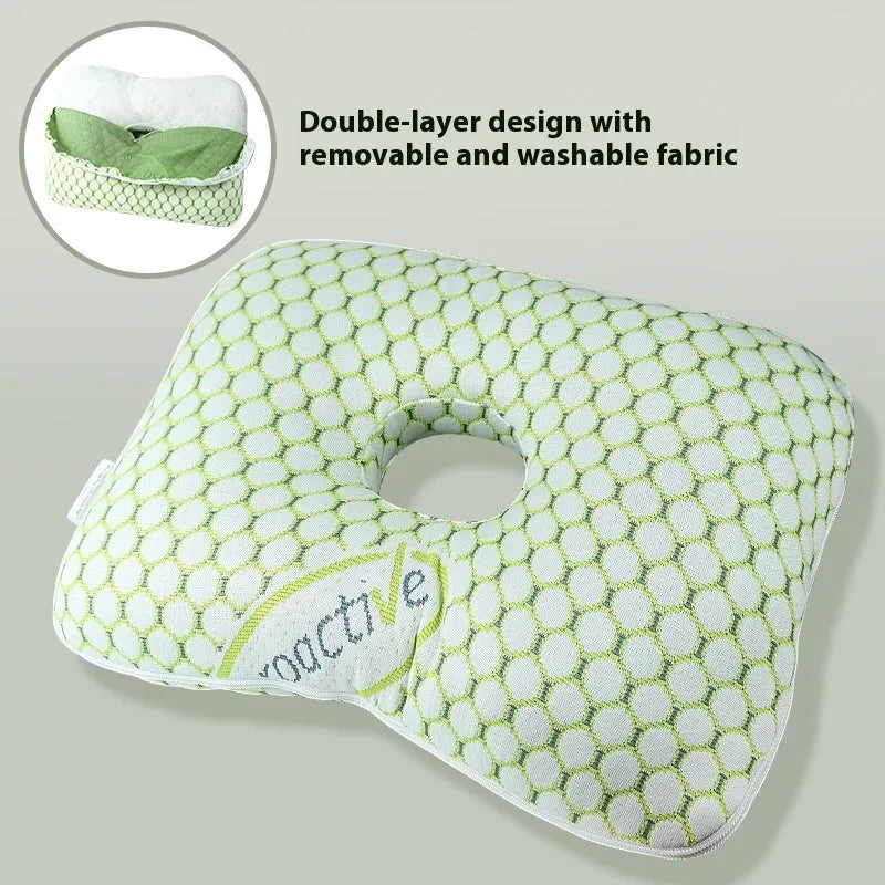 Beauty salon single hole ear pillow for face down treatments, shown in a colour option with detachable cover.