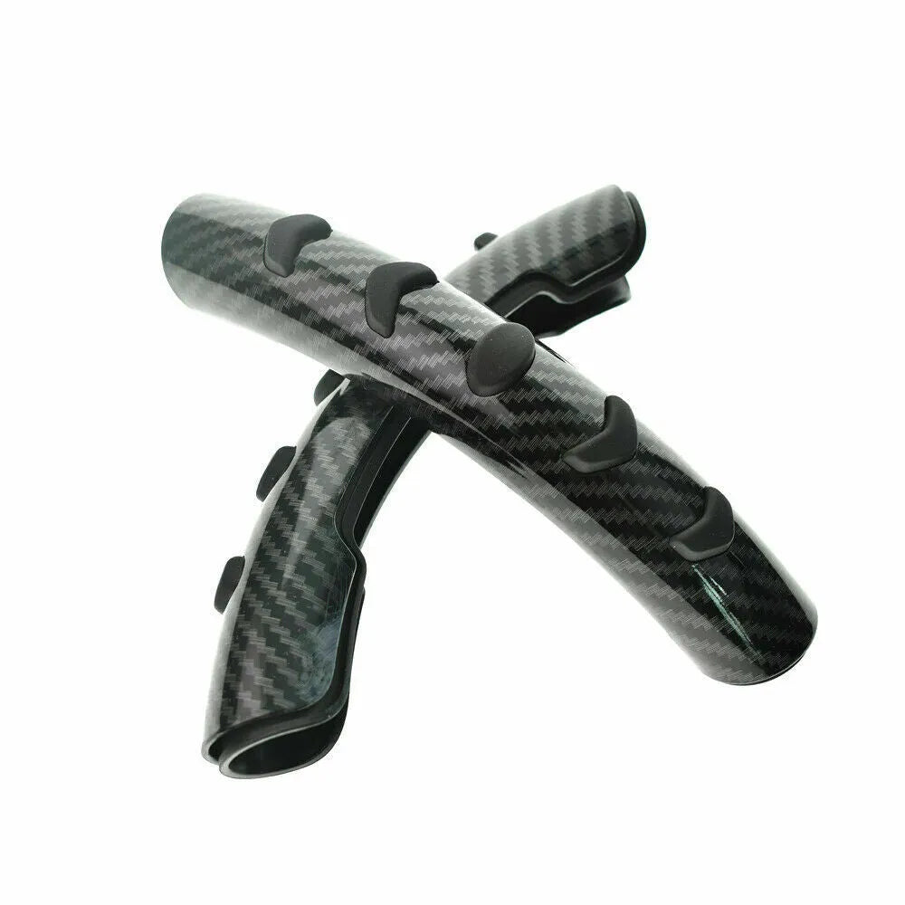 Carbon fibre black steering wheel anti-skid sleeve showing universal 38cm diameter fitment