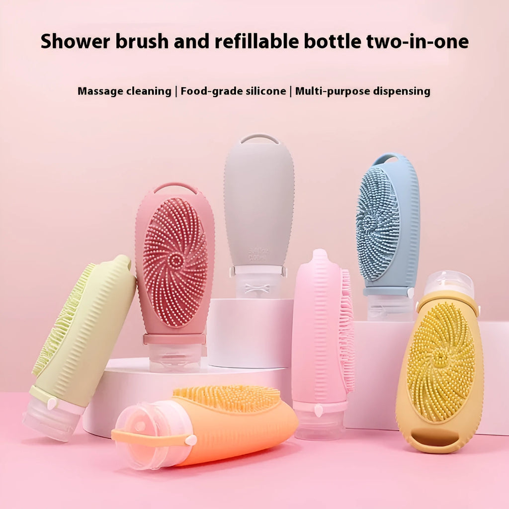 Silicone bath brush storage bottle in 100ml capacity showing colour options