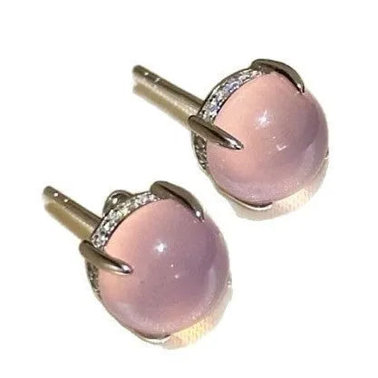 Chinese style chalcedony stud earrings in three colours with round egg surface design