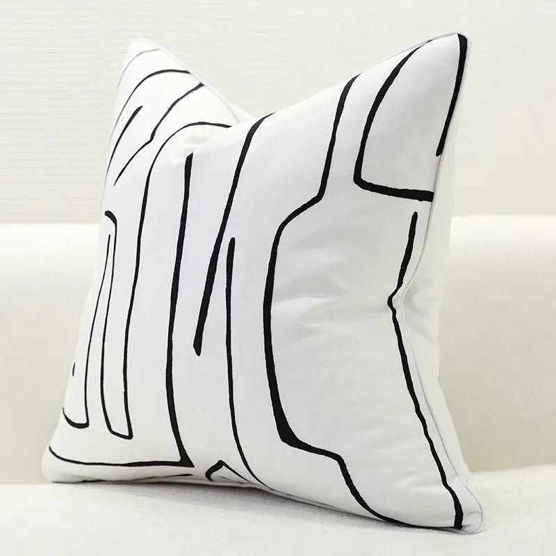 Nordic striped cotton hemp pillowcase in black or white, sizes 30x50cm, 45x45cm, 50x50cm