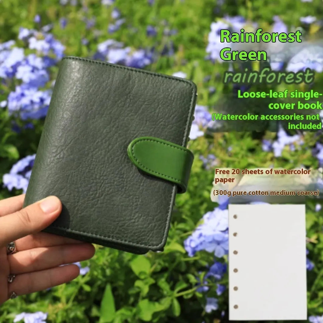 A7 loose-leaf watercolour book in avocado green with 20 blank pages for portable painting