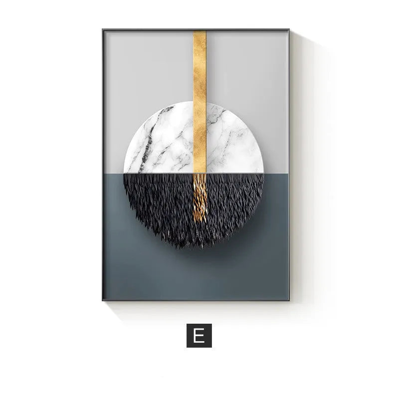Abstract geometric design printed on a textured canvas wall art poster.