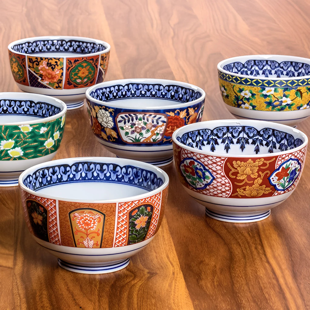 Japanese style 4-inch ceramic bowl with peony retro design in gold colour