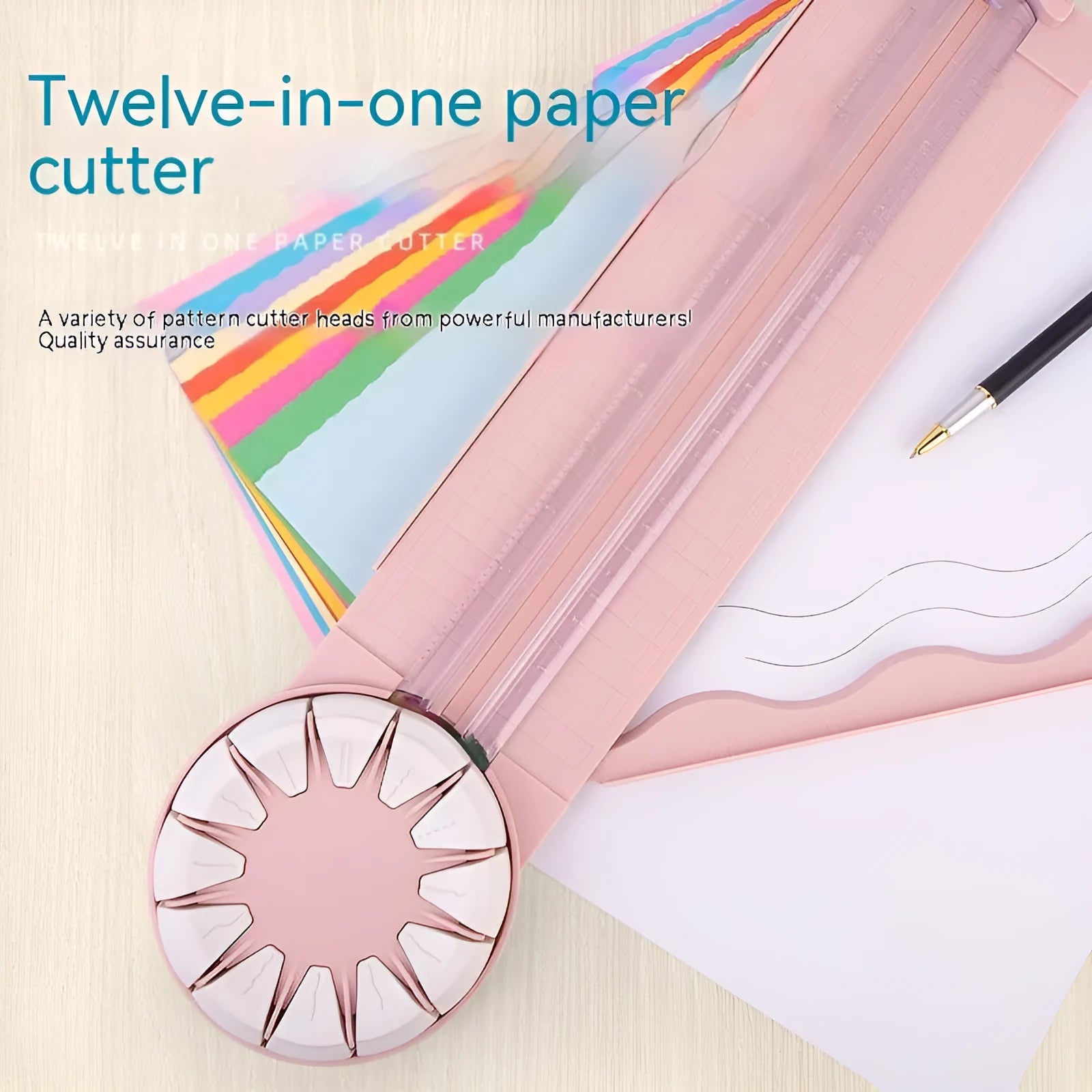 Pink and black plastic paper cutting machine with dotted grid pattern and multiple cutting functions