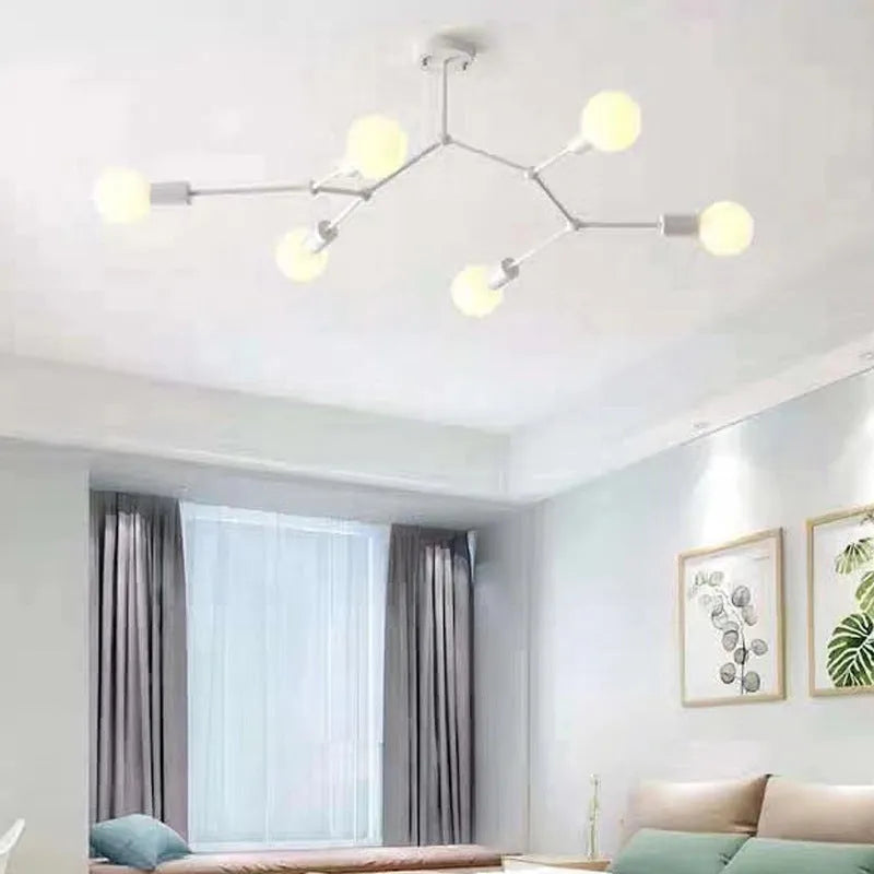 Iron Nordic style chandelier ceiling lamp with multiple heads in black finish