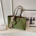 Soft polyester horizontal square tote shoulder bag with sandwich pockets in green colour option