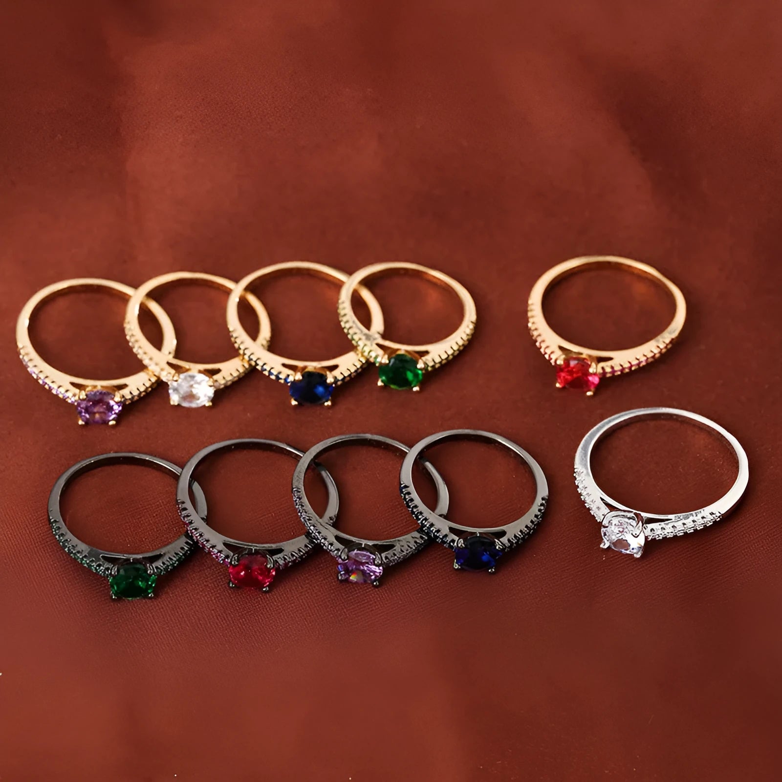 Copper geometric hexagon ring with electroplated finish in various colour options.