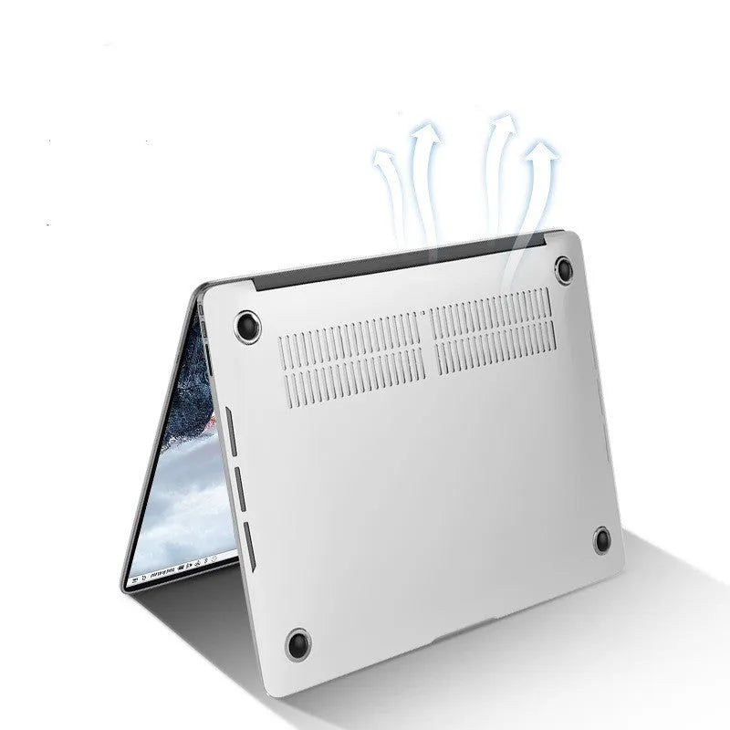 Transparent and black PC hard protective shell case for Apple MacBook Pro 14.2 and 16.2 inch laptops.