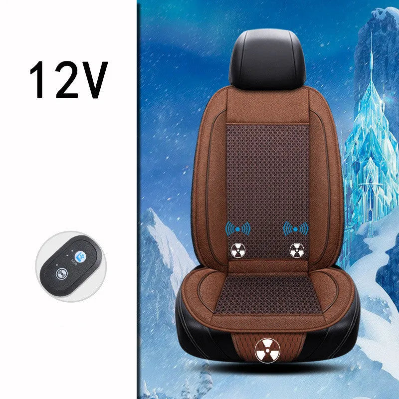 Square black car ventilation seat cushion with power cord on car seat