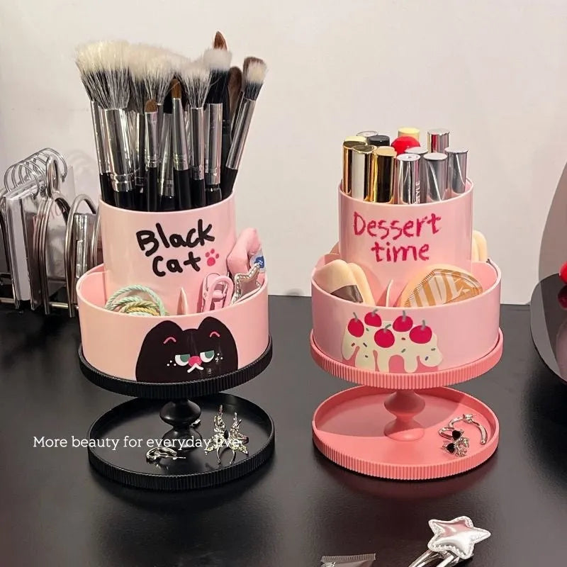 Japanese style rotating cosmetic brush storage barrel in beige with 18 litre capacity