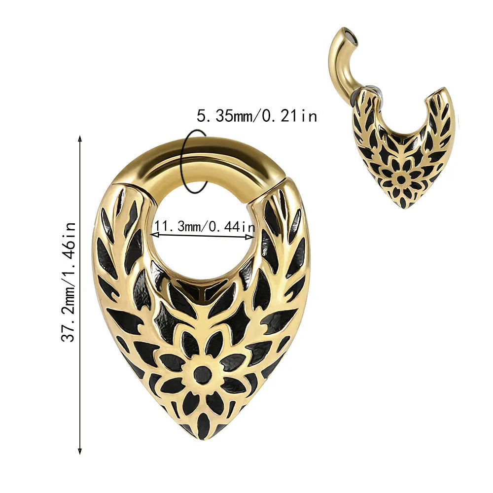 Drop-shaped auricle earlobe round hanging egg fashion ear extender with totem elements in stainless steel