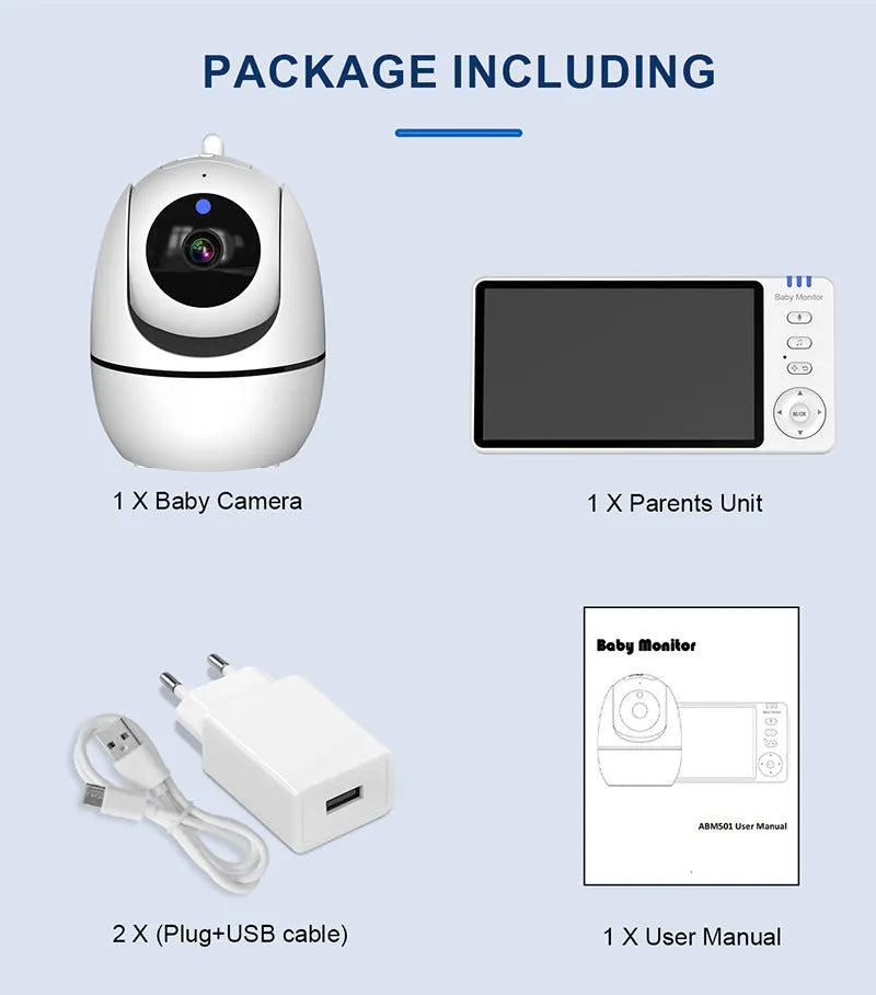 White HD wireless baby monitor with 5-inch screen showing baby nursery monitoring display