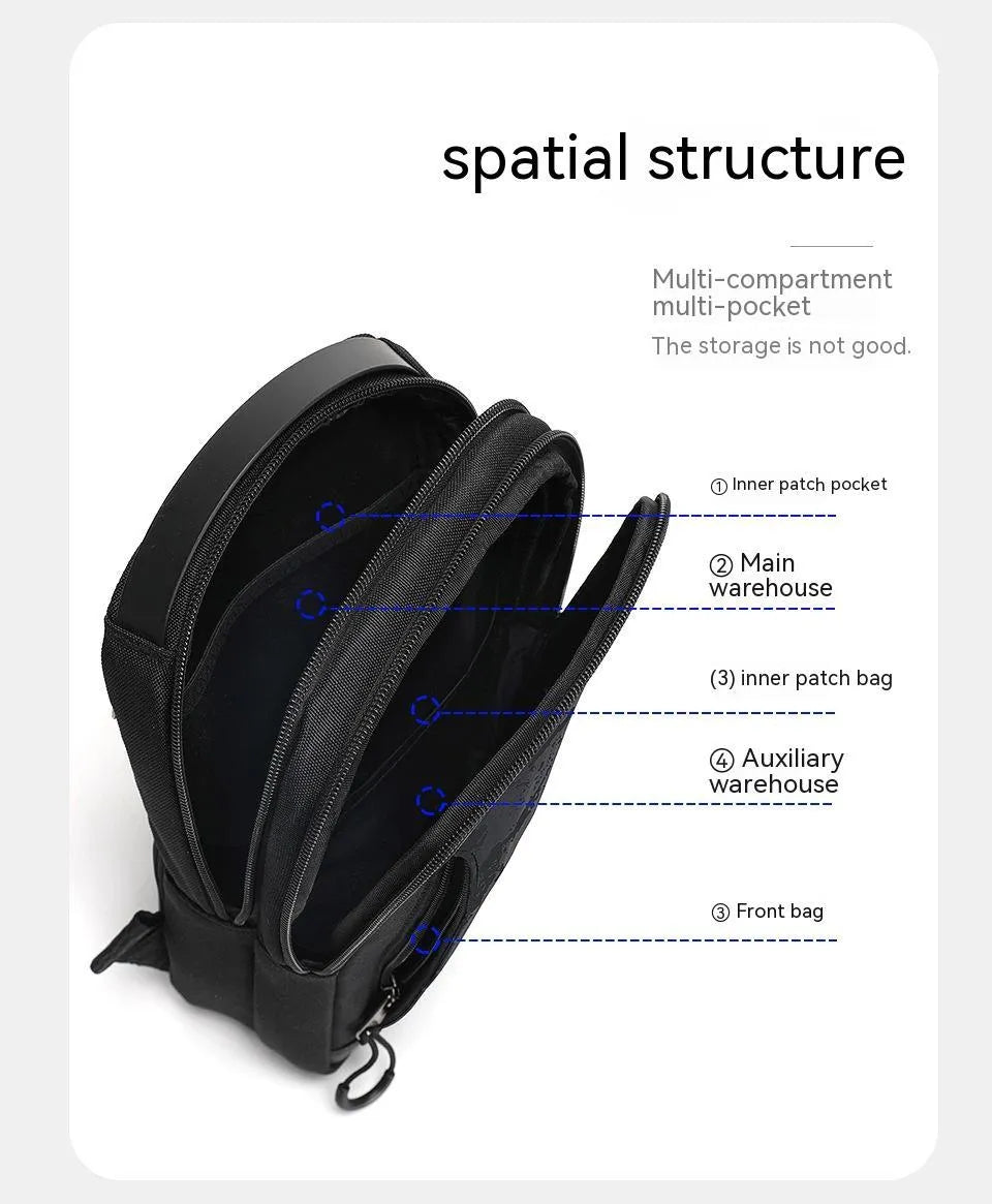 Men's casual black TPU camouflage chest bag with single shoulder strap and soft handle