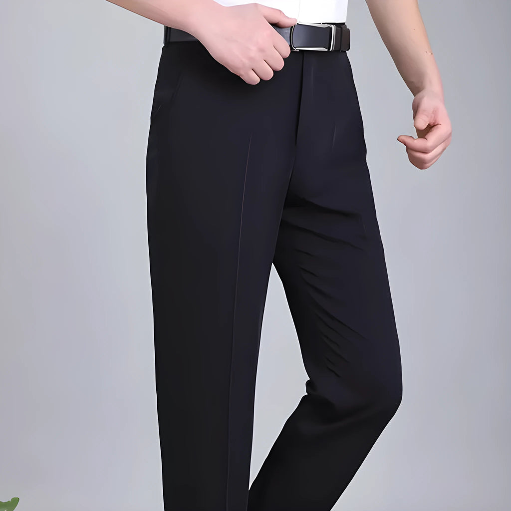 Men's straight-leg high-waist business trousers in a mulberry silk blend fabric