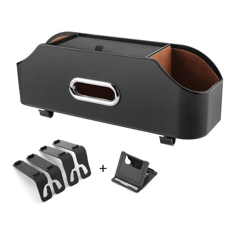 Genuine leather car tissue box holder with 2 litre storage capacity in black colour