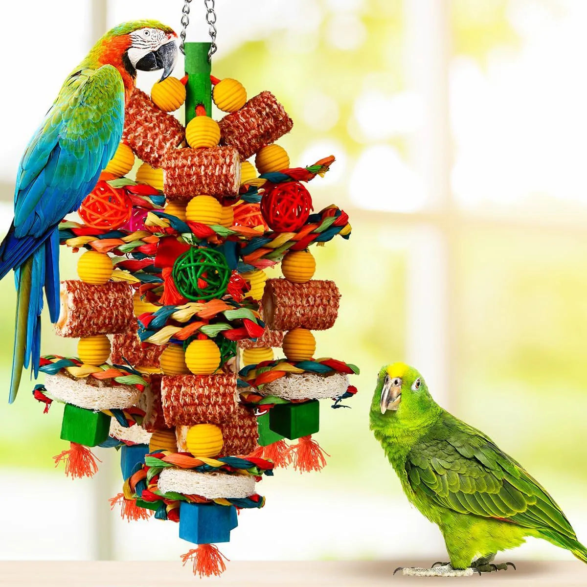 Wooden corncob bird bite toy with nibbling string, a single bird cage accessory for chewing