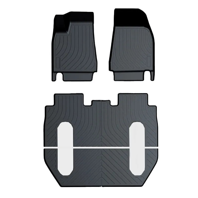 Custom fit rubber and TPE floor mats for Tesla Model 3 Model Y Model S Model X 2023 showing trunk and footwell coverage