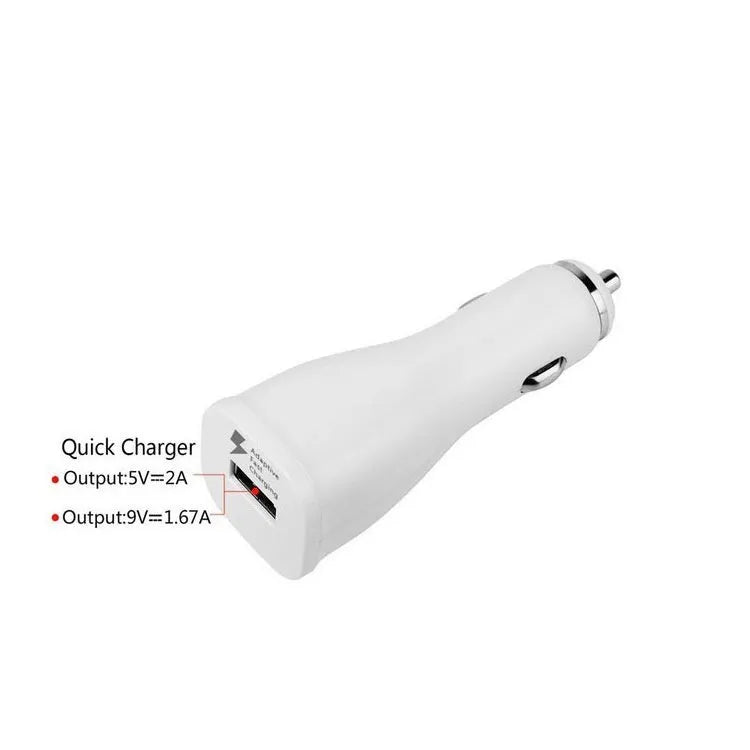 White QC30 single port USB car charger with QC2.0 fast charge certification