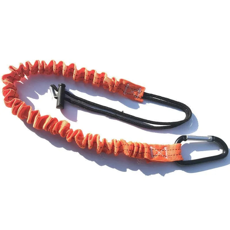 Orange fishing rod safety rope with connectors measuring 90cm length
