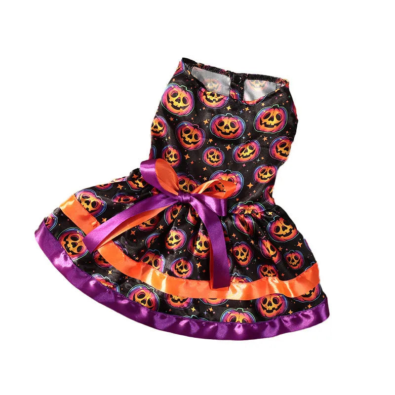 Halloween dog skirt in colourful pumpkin design on small dog