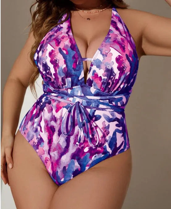 Solid colour halter bikini swimsuit for women in blue or purple