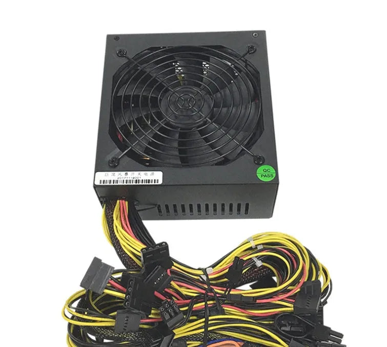Black ATX server power supply for AMD computers with 110V compatibility and 2000W capacity