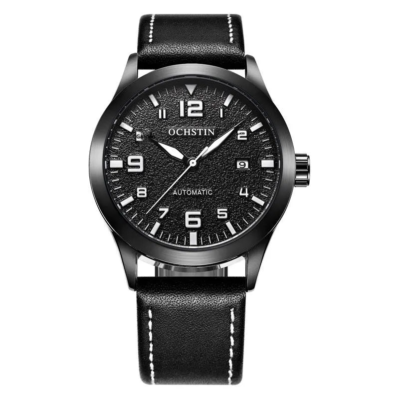 Men's automatic mechanical watch with leather strap and retro business style in multiple colour options