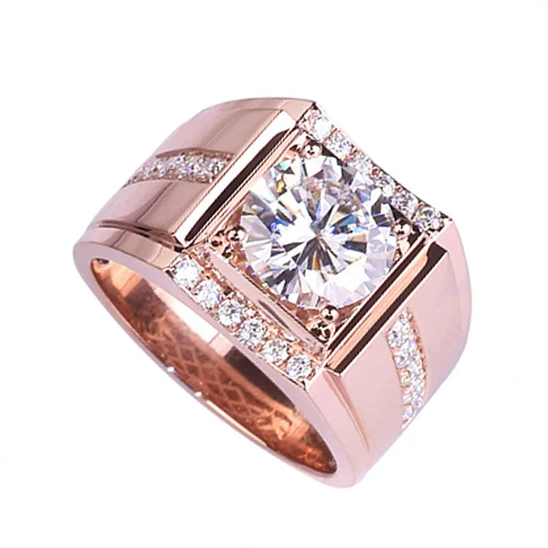Men's adjustable geometric diamond ring in copper with electroplated finish showing open mouth design