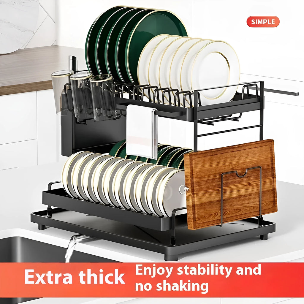 White double-layer kitchen storage rack with removable draining for utensil organisation