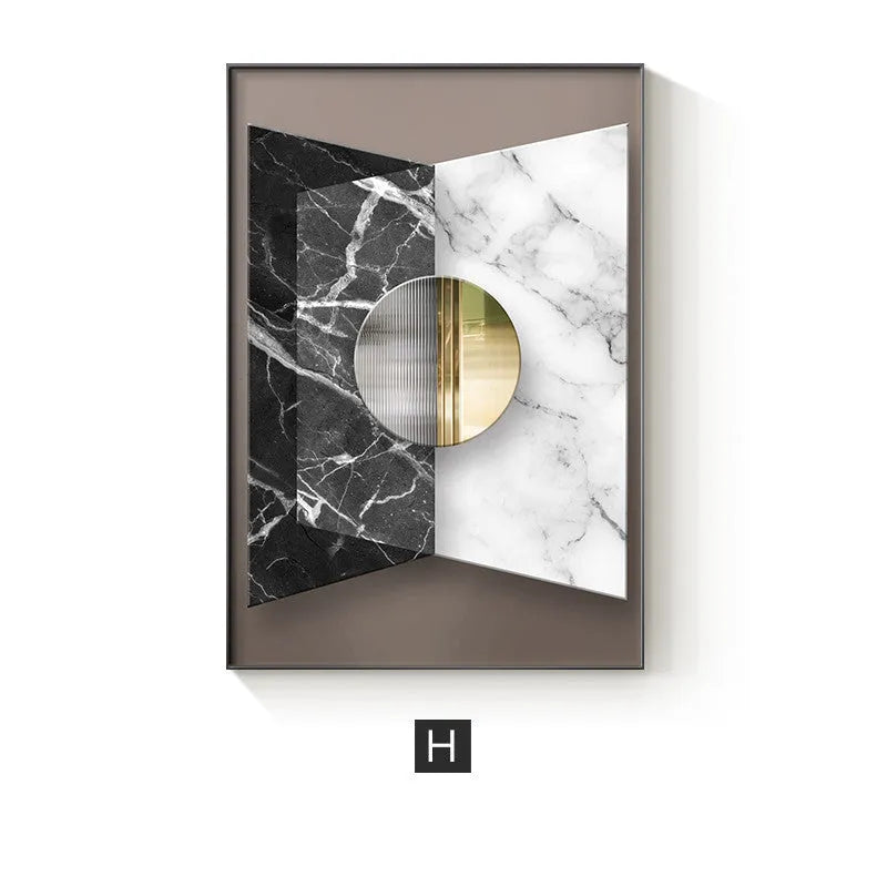 Abstract geometric design printed on a textured canvas wall art poster.
