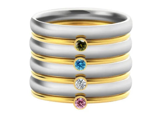 December colour birthstone engraved titanium steel ring with geometric design