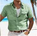 Men's solid-colour cotton shirt with a polo collar and long sleeves in a loose fit