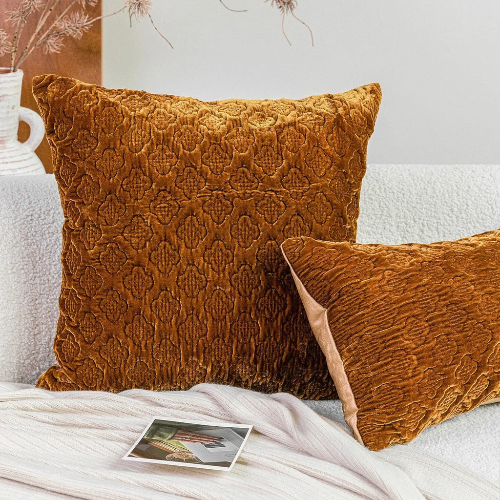 Brown gold antique Chinese style quilted cushion pillow with three-dimensional pattern