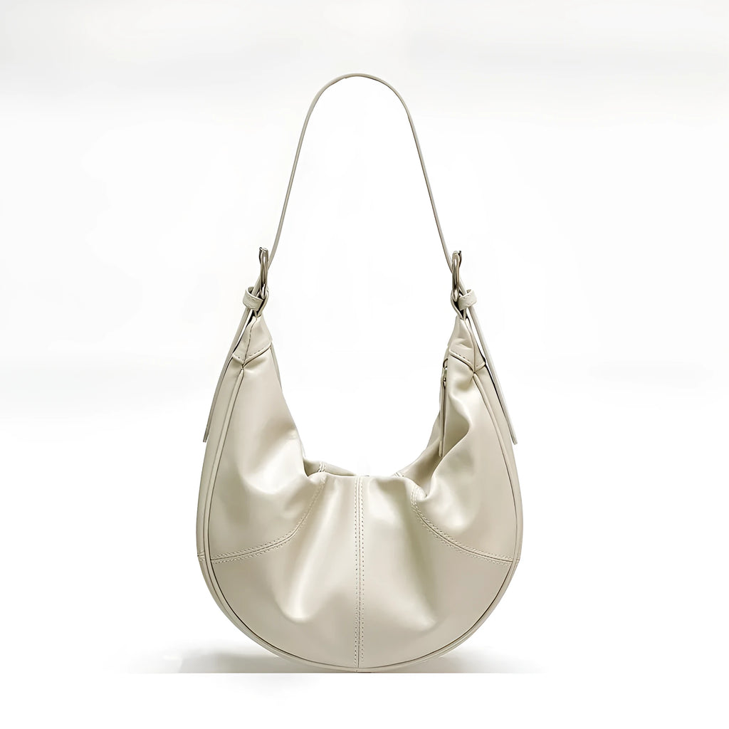 Women's soft first layer cowhide shoulder bag in dumpling shape with double straps and cotton lining