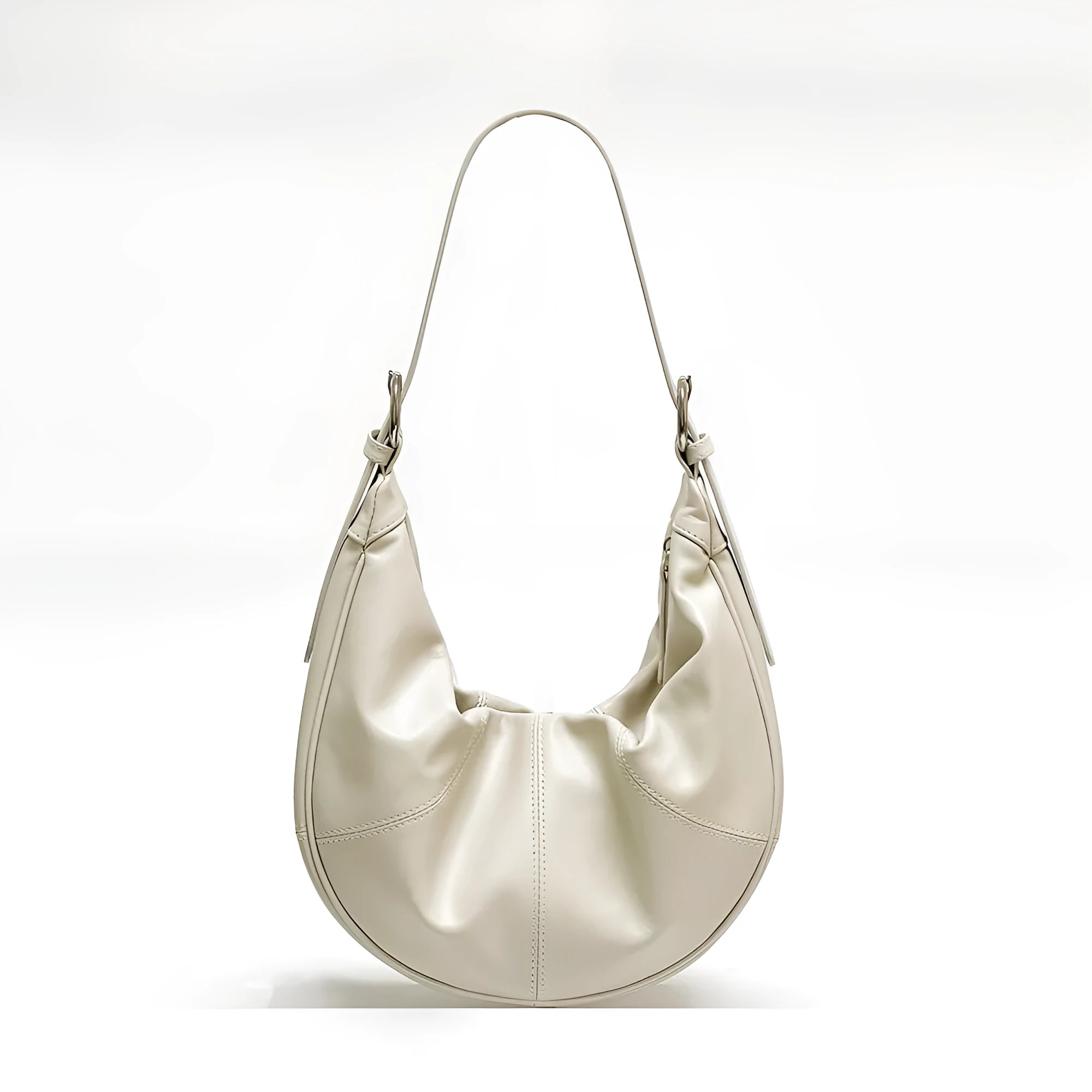 Women's soft first layer cowhide shoulder bag in dumpling shape with double straps and cotton lining