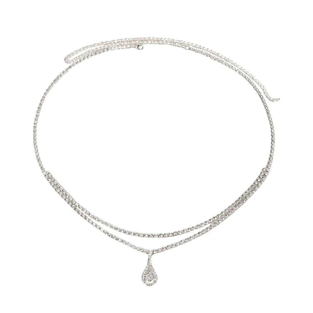 Gold and silver rhinestone water drop pendant waist chain for women with lobster clasp