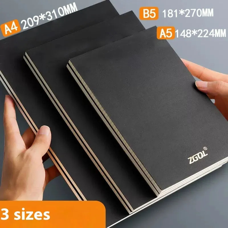 A5, B5 and A4 writing pads with blank, grid and horizontal line rulings showing tearable sheets