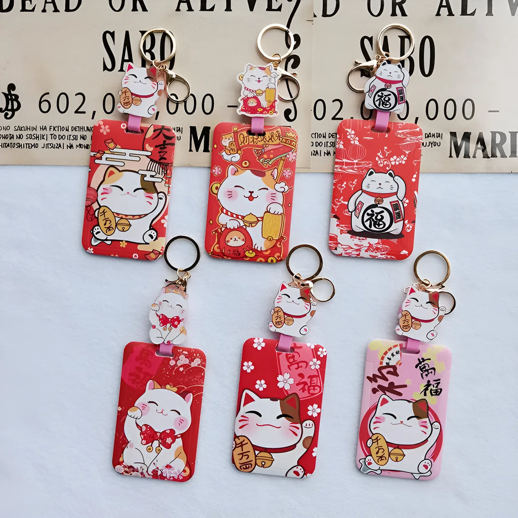 Lucky Cat plastic card sleeves with ferrule pendant in cartoon style designs