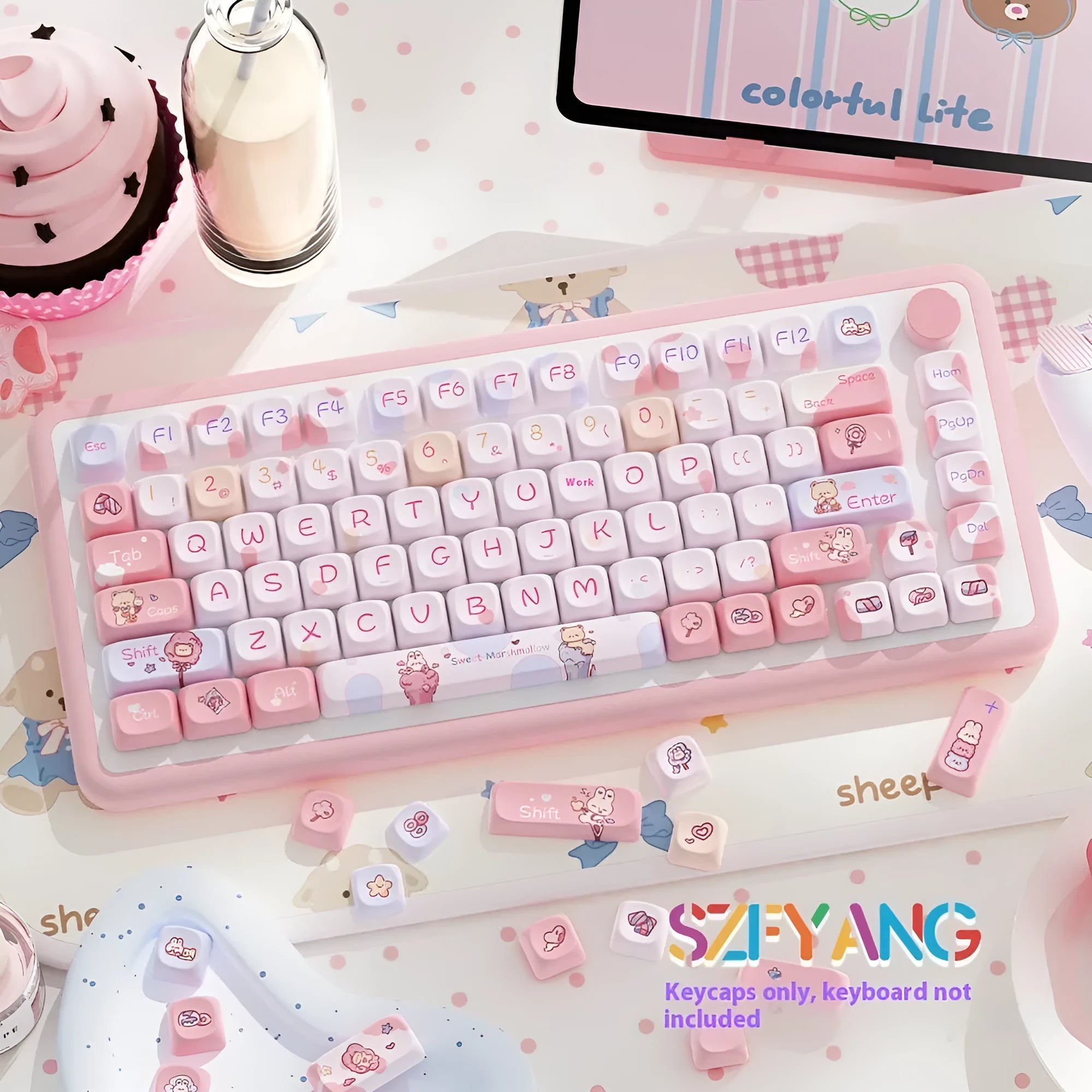 Sweet cotton candy mechanical keyboard keycap set with 112 or 120 key options