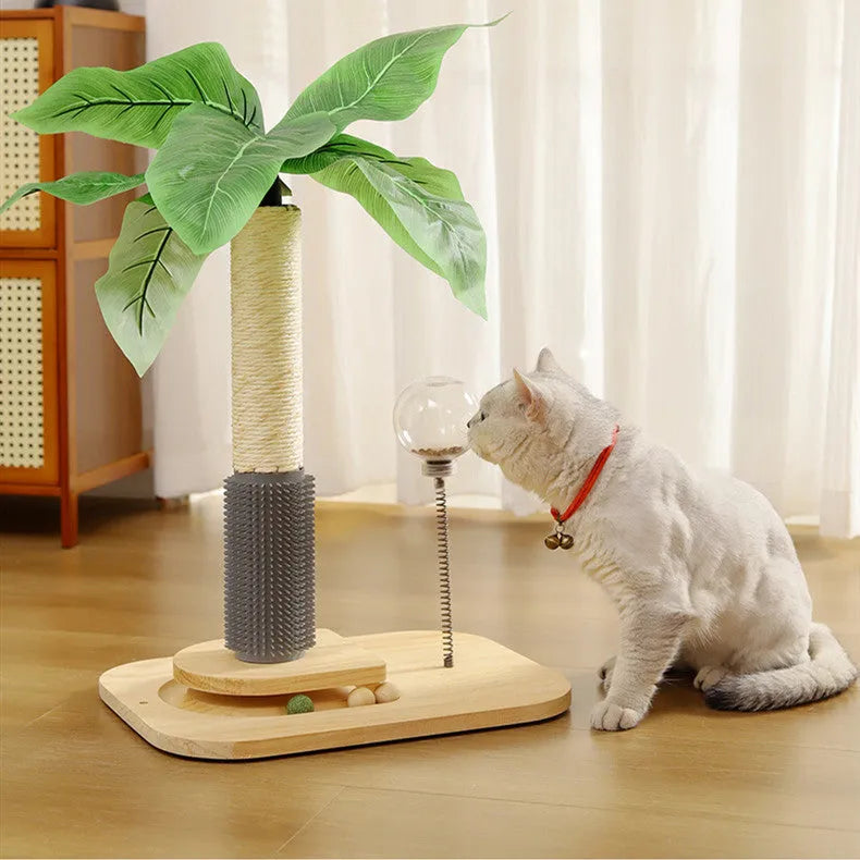 Wooden cat scratching post with canna colour column and textured scratching surface