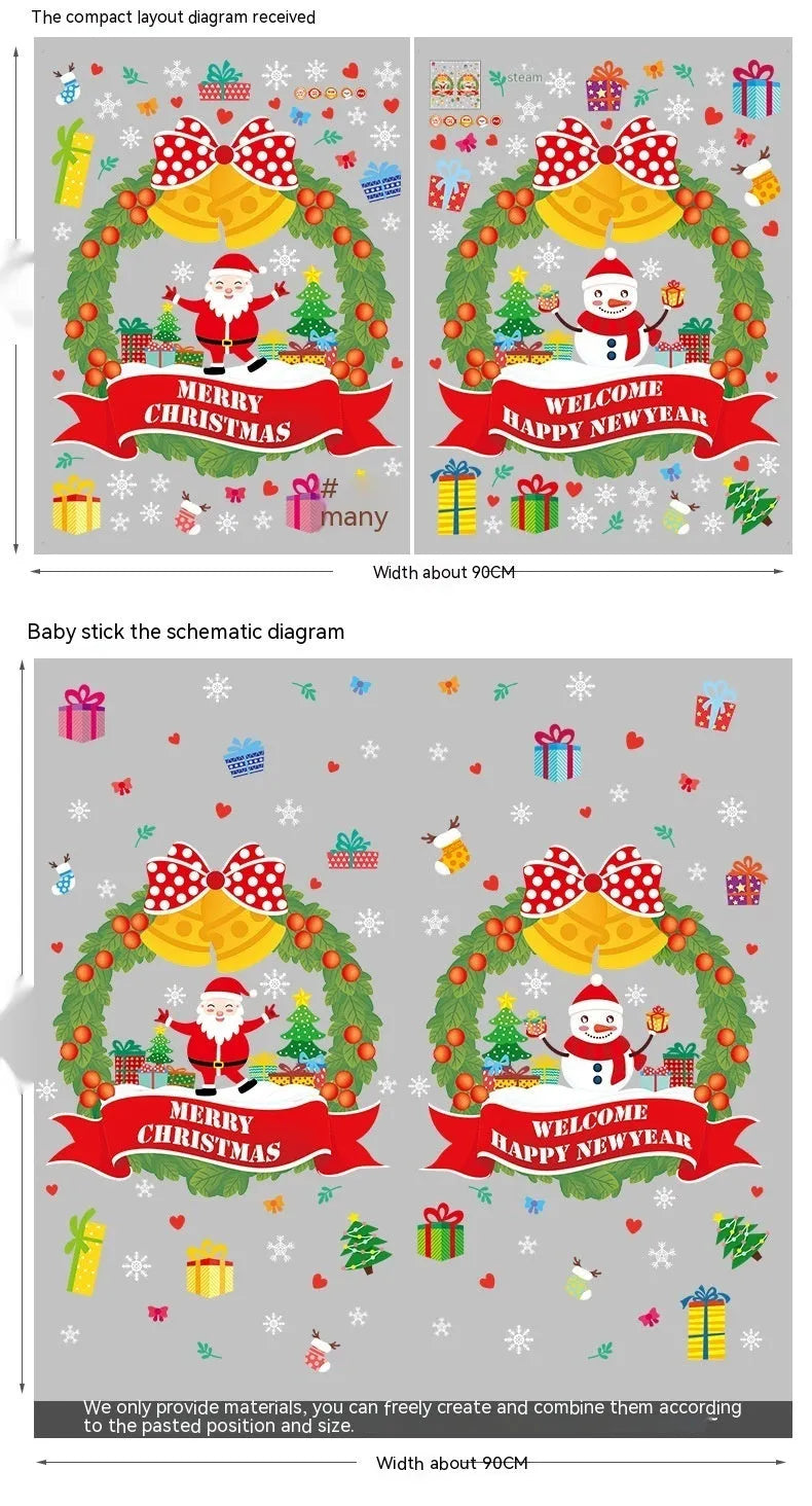 Large colourful cartoon Christmas electrostatic window sticker on glass