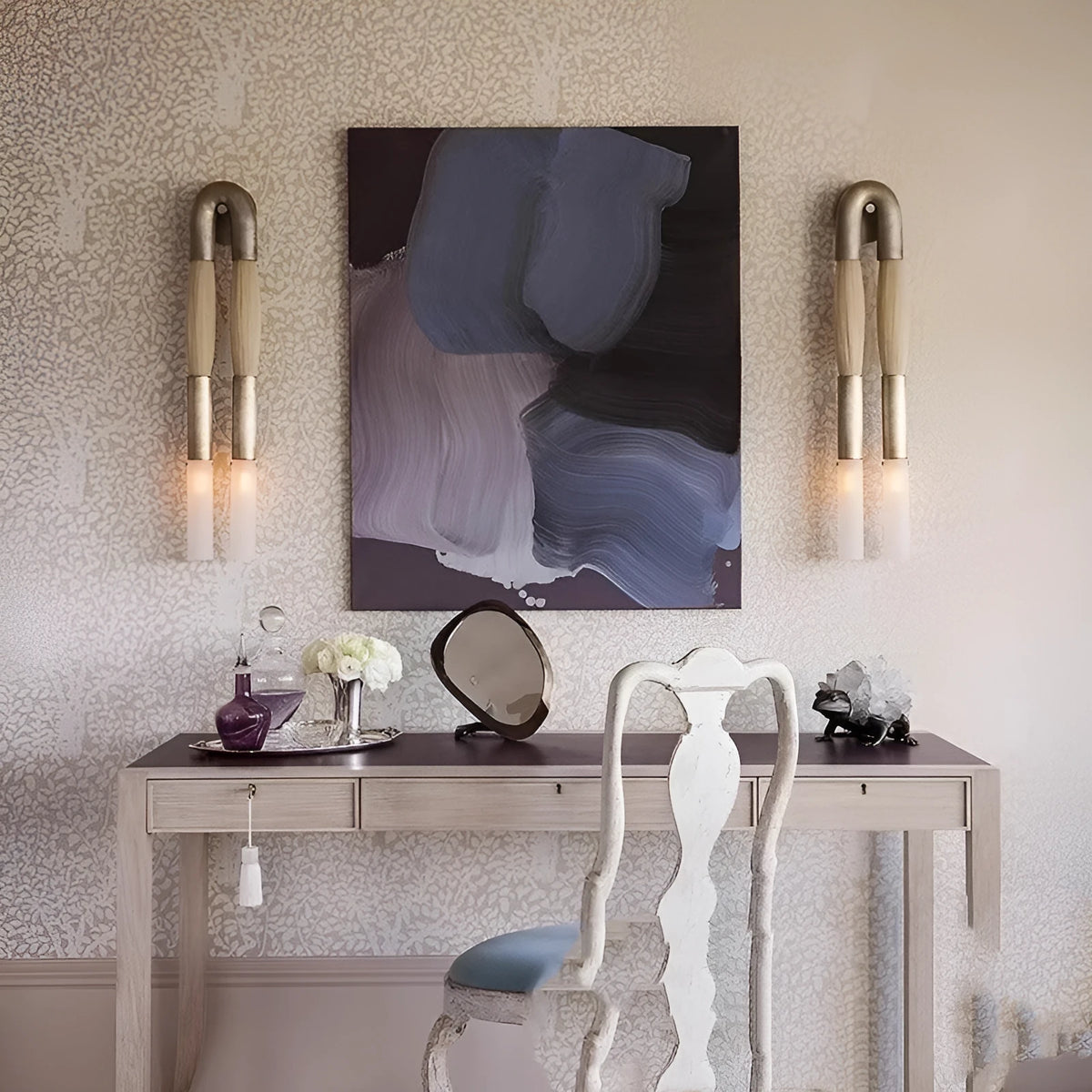 Horse hair wall chandelier with iron body, shown in black, copper, or nickel, 220V wall light