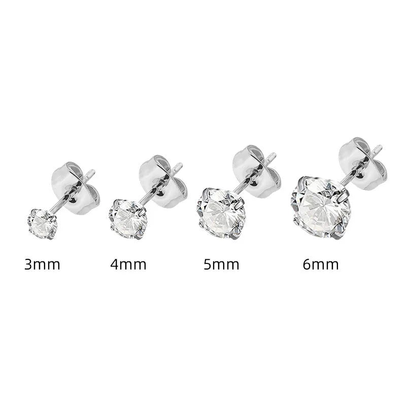 Stainless steel stud earrings with a square geometric zircon stone in a gold colour setting.