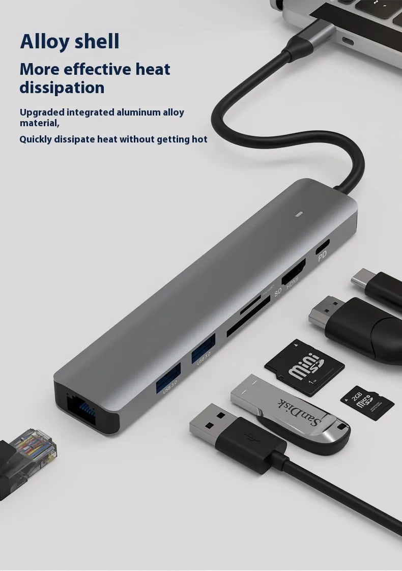 LQT-LH07 7-in-1 portable USB hub and memory card reader for computer connectivity